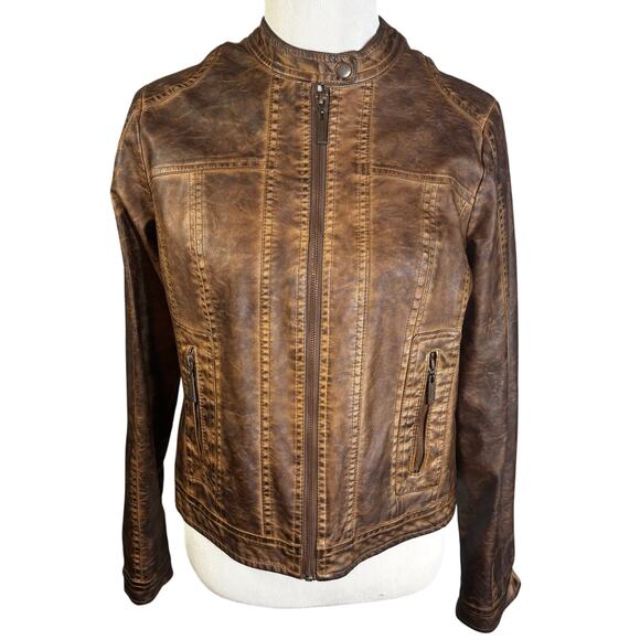 J2 Size Large L Camel Brown Faux Leather Jacket Coat Polyurethane - Picture 1 of 6